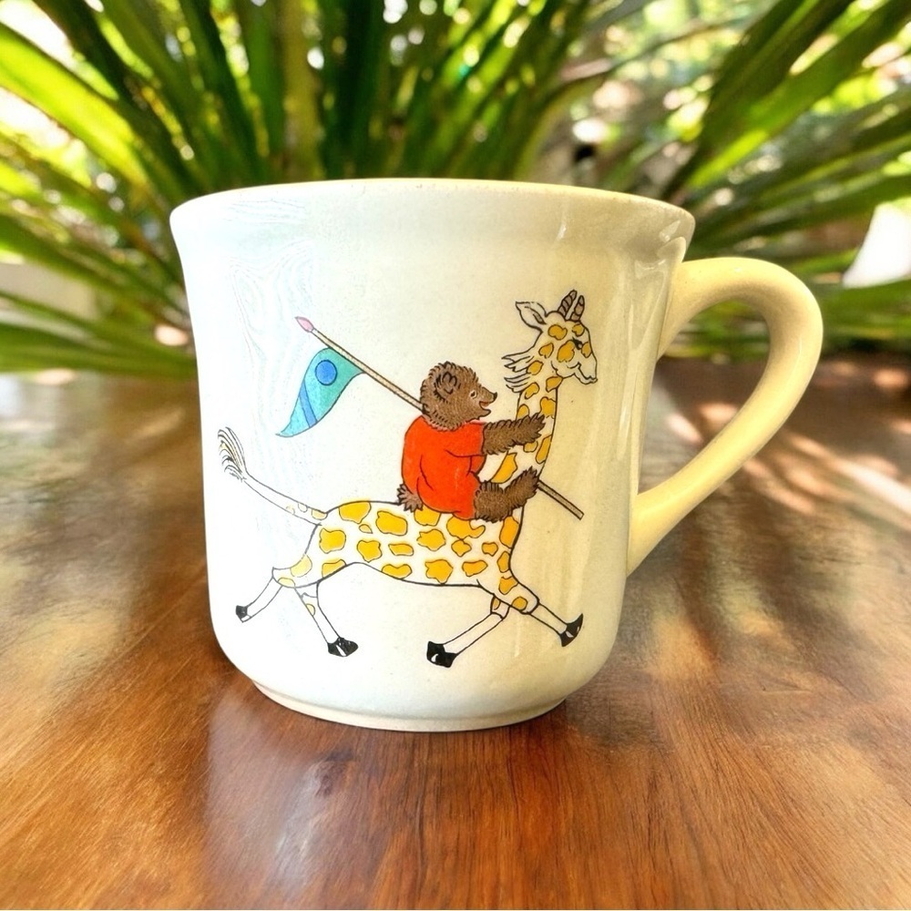 VINTAGE Circus-Themed Mug - Bear on Giraffe & Clown with Drum